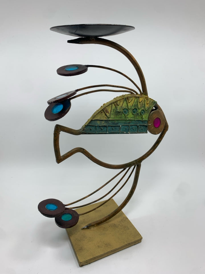 METAL FISH SCULPTURE CANDLE-HOLDER.