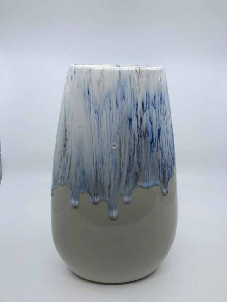 BLUE DRIP DOWN OVAL VASE.