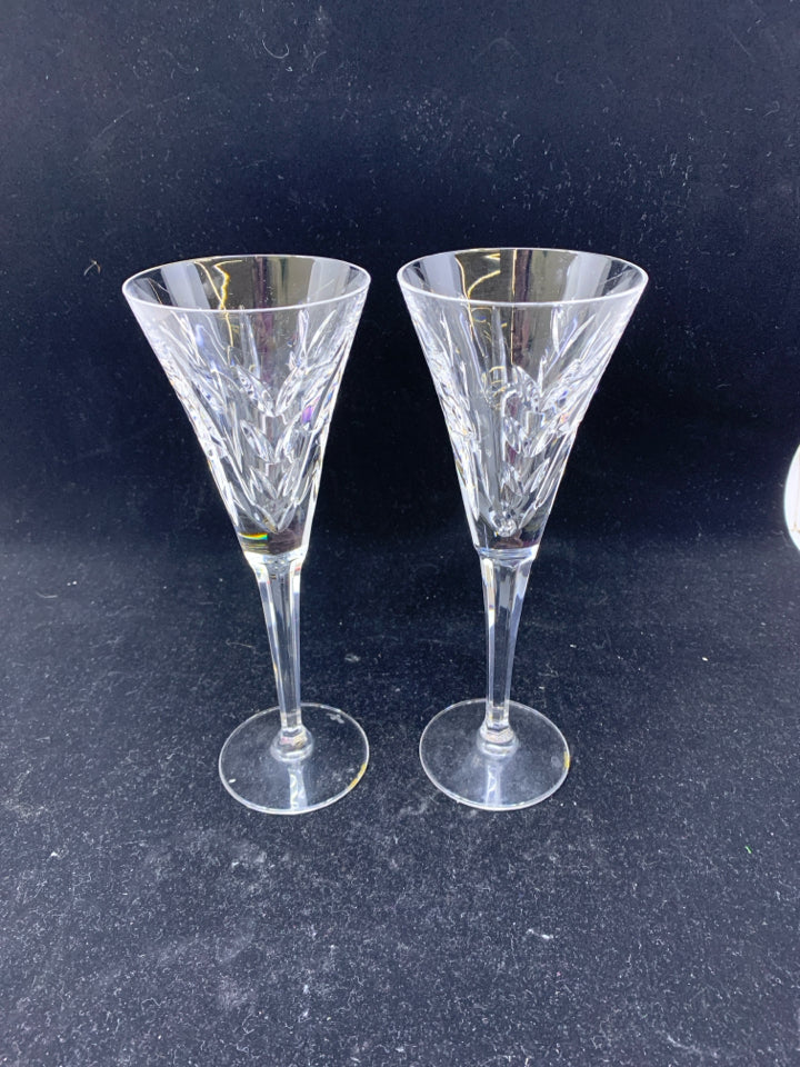 2 WATERFORD CUT GLASS CHAMPAGNE FLUTES.