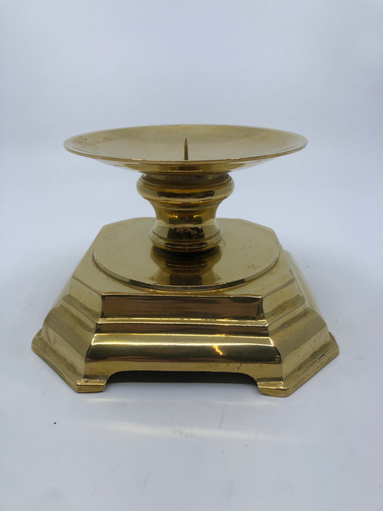 HEAVY BRASS FOOTED CANDLE HOLDER.