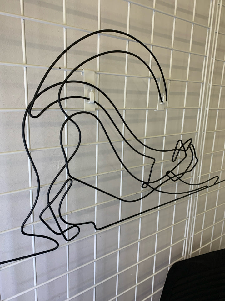 BLACK WIRE STRETCHED OUT CAT WALL HANGING.