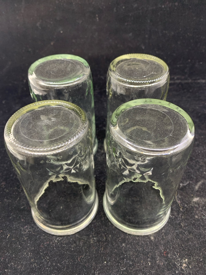 4 SHORT JUICE GLASSES.