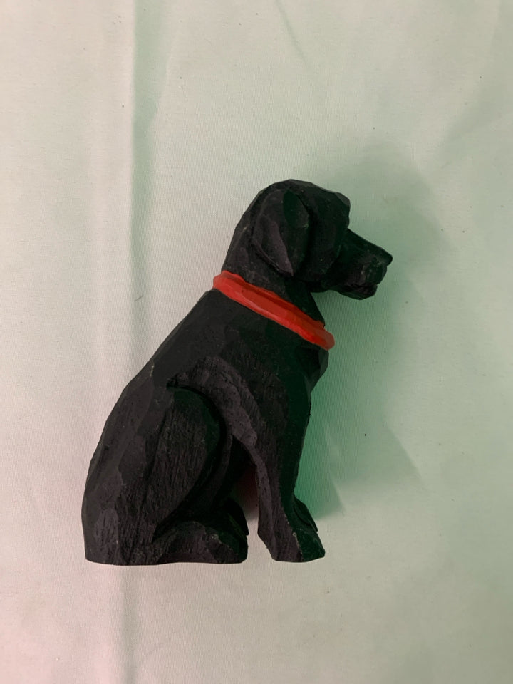 BLACK WOOD CARVED BLACK LAB DOG.