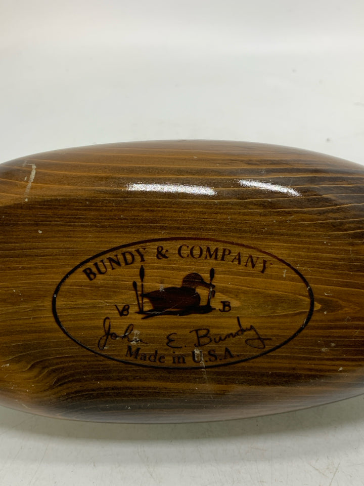 VTG BUNDY & COMPANY WOOD DUCK DECOY GLOSSY W/ WOOD KNOTS.