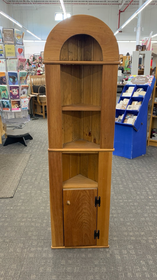 2PC VTG WOOD CORNER SHELF W/ 4 SHELVES, CABINET.