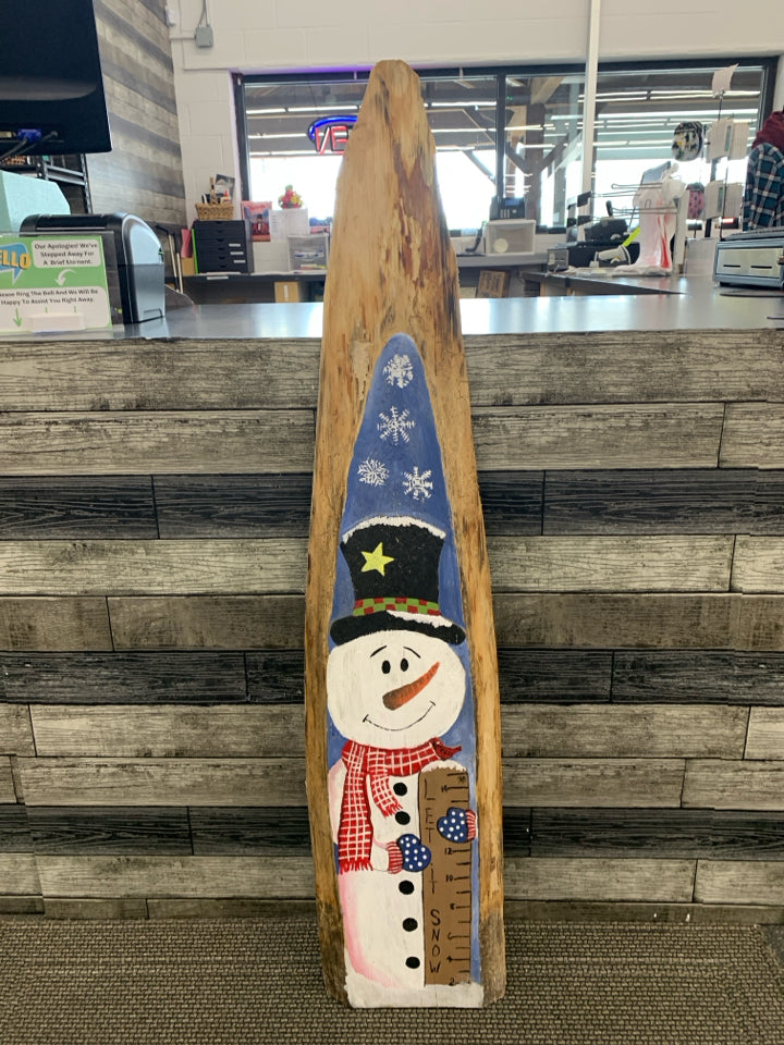 SNOWMAN WOOD SLAB PORCH SIGN.