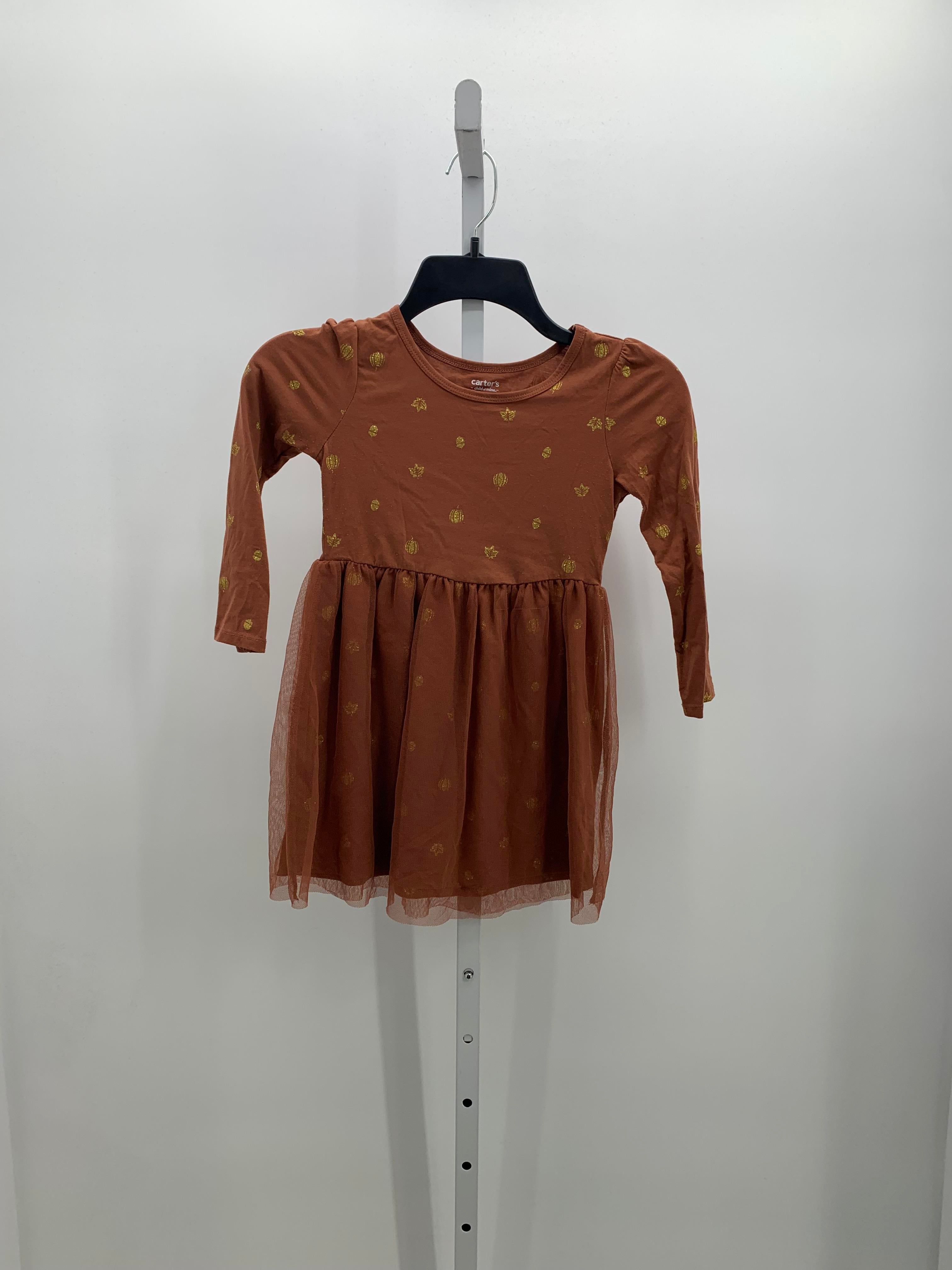 LONG SLV DRESS GOLD LEAVES AND PUMPKINS