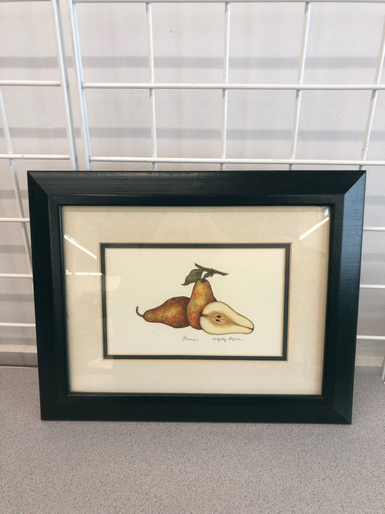 PEARS PRINT IN GREEN WOOD FRAME.