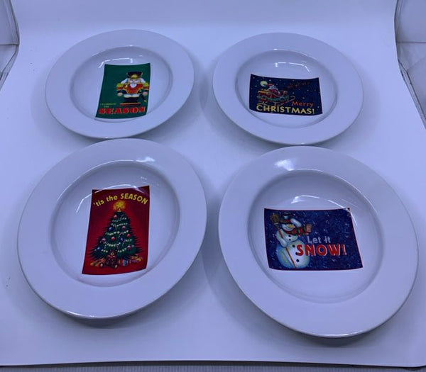 4 WHITE CHRISTMAS SOUP BOWLS.