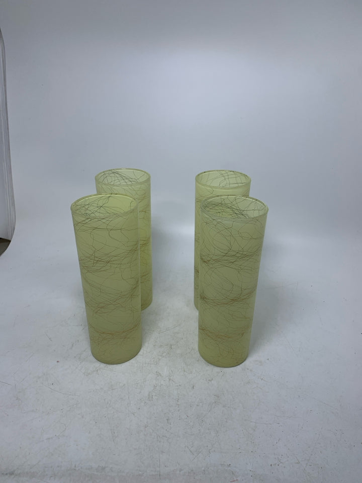 4 VTG SPAGHETTI STRING PATTERN HIGH BALL TUMBLERS.