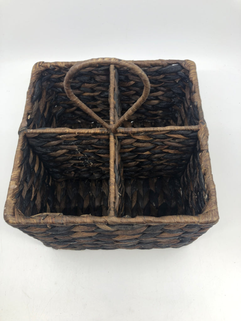 2 TONED WOVEN 4 SLOT DIVIDED BASKET W/ HANDLES.