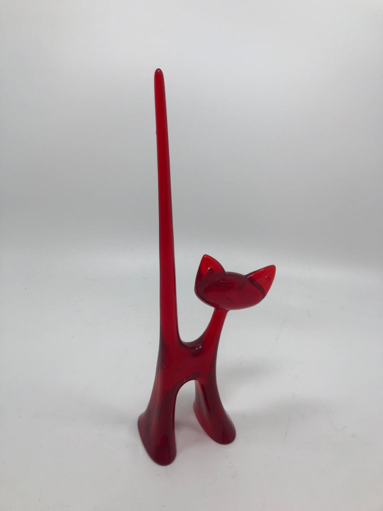 RED RESIN CAT SCULPTURE.