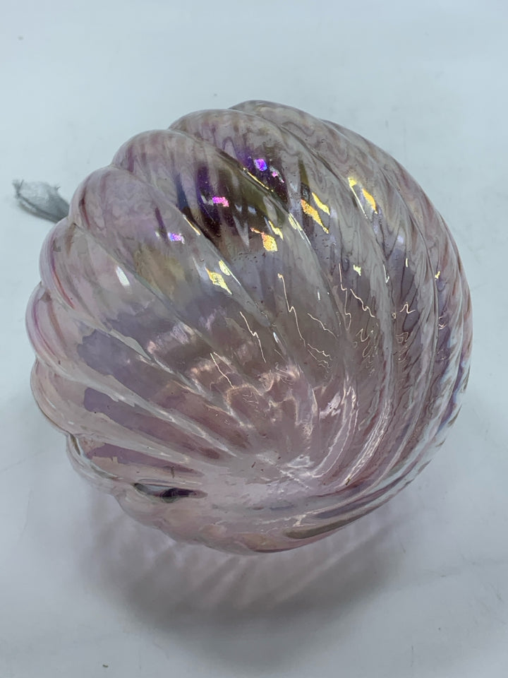 LARGE SWIRL IRIDESCENT GLASS ORNAMENT.