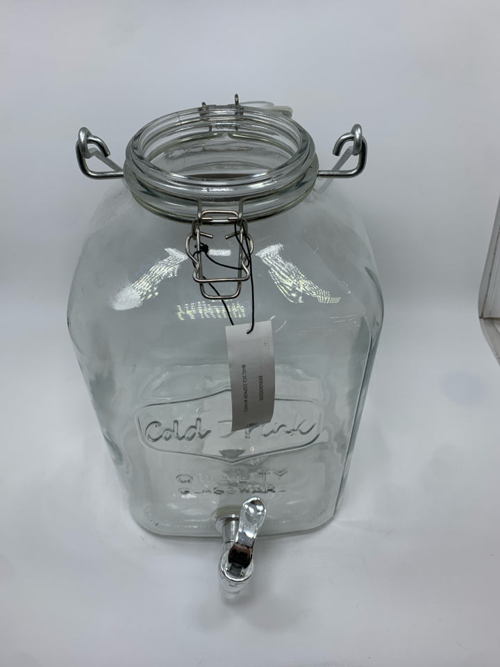 GLASS COLD DRINK DISPENSER W/LOCKING FLIP LID.