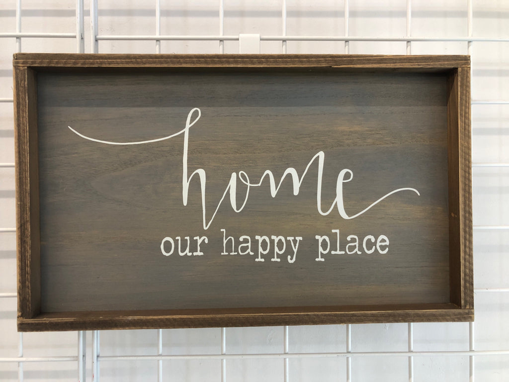 'HOME OUR HAPPY PLACE' WOOD WALL HANGING SIGN.