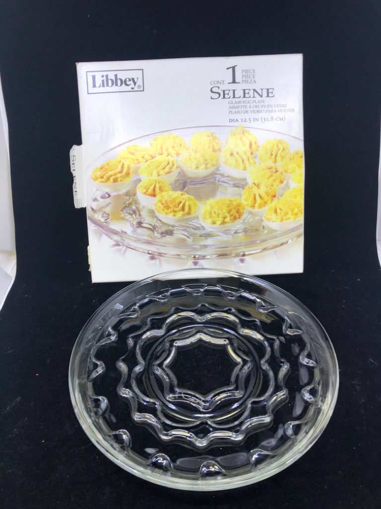 NIB GLASS EGG PLATE.