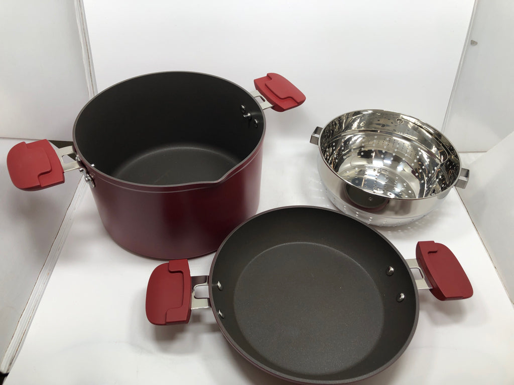 NEW 3PC FABIO VIVIANI STOCK POT/ STRAINER & SKILLET.