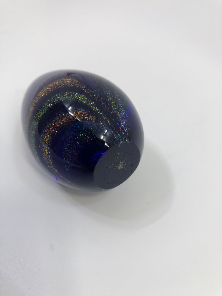 COBALT BLUE DICHROIC SWIRL GLASS EGG.