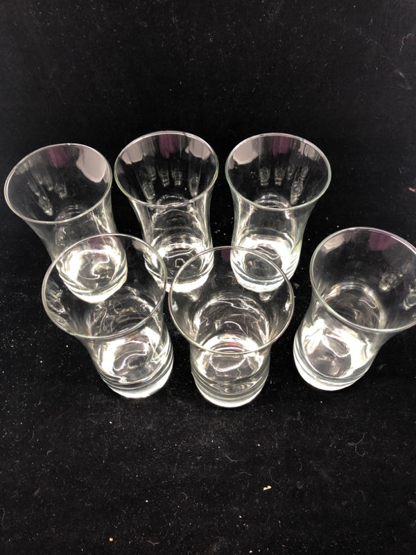 6 HEAVY CLEAR GLASS WATER GLASS W/ THIN MIDDLE.