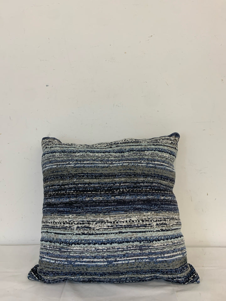 BLUE WHITE STRIPED PATTERN SQUARE PILLOWS.