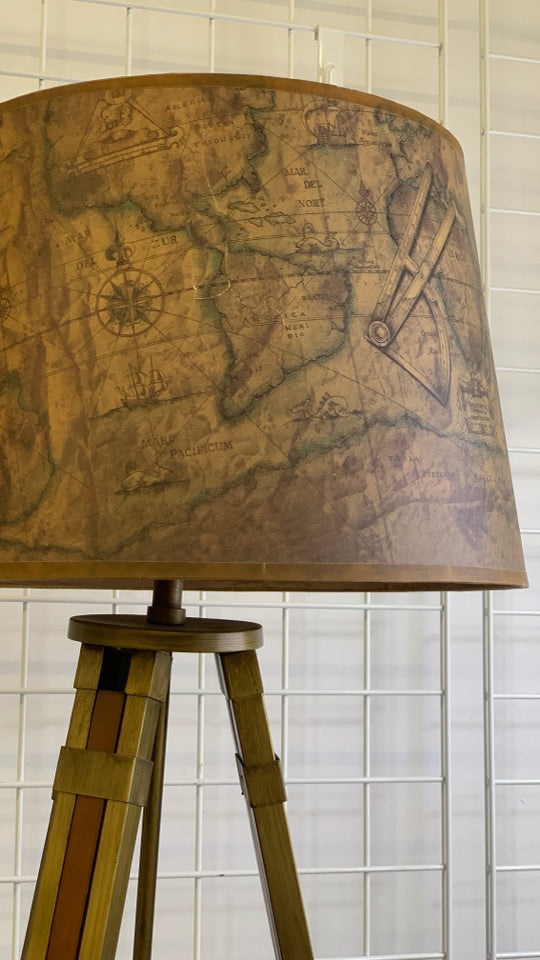 ADJUSTABLE TELESCOPE LEG LAMP W MAP SHADE.