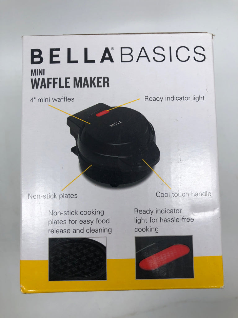 NIB BELLA BASICS MINI WAFFLE MAKER.