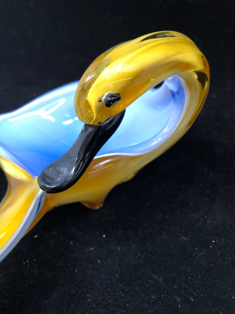 BLOWN GLASS DUCK DISH.