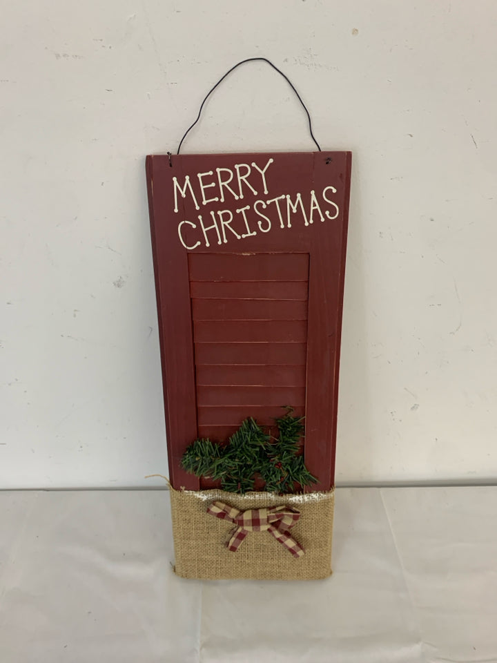 RED MERRY CHRISTMAS SHUTTER W BURLAP.