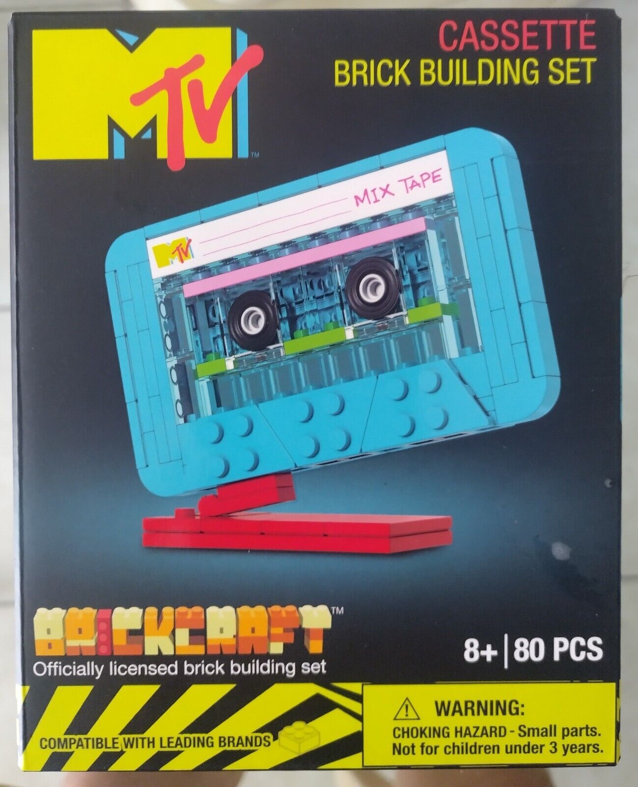 Brickcraft MTV Retro Builds: Plastic Cassette Brick Building Kit (96-Piece Set)
