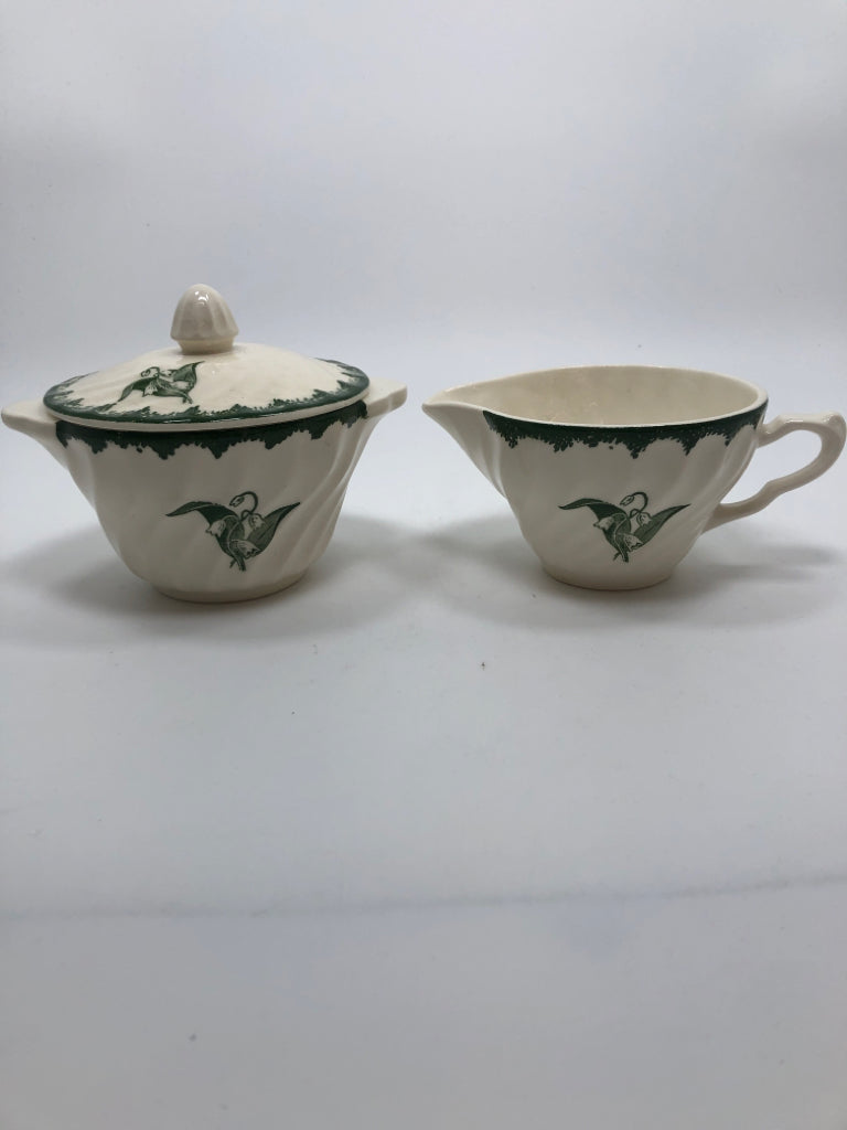 2PC LILY OF THE VALLEY SUGAR/CREAMER SET.
