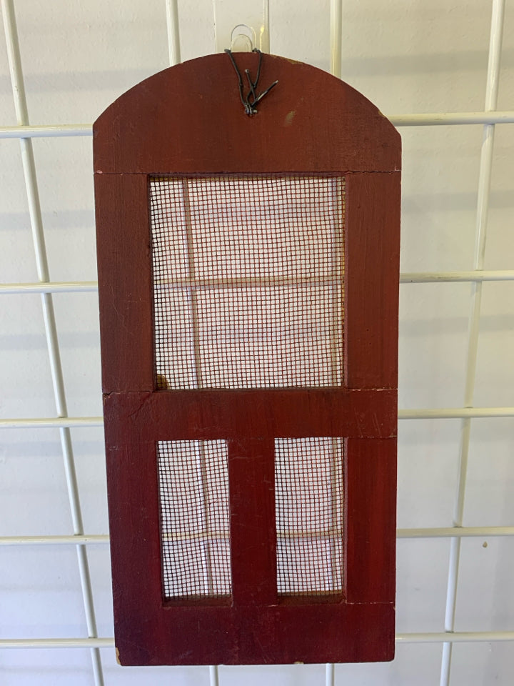 FAUX SCREENED DOOR WALL ART RED WELCOME.