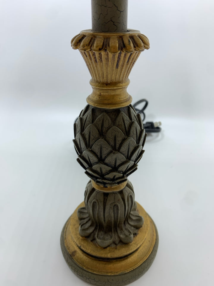 BLUE PINECONE DESIGN LAMP W/BLUE FLARE SHADE.