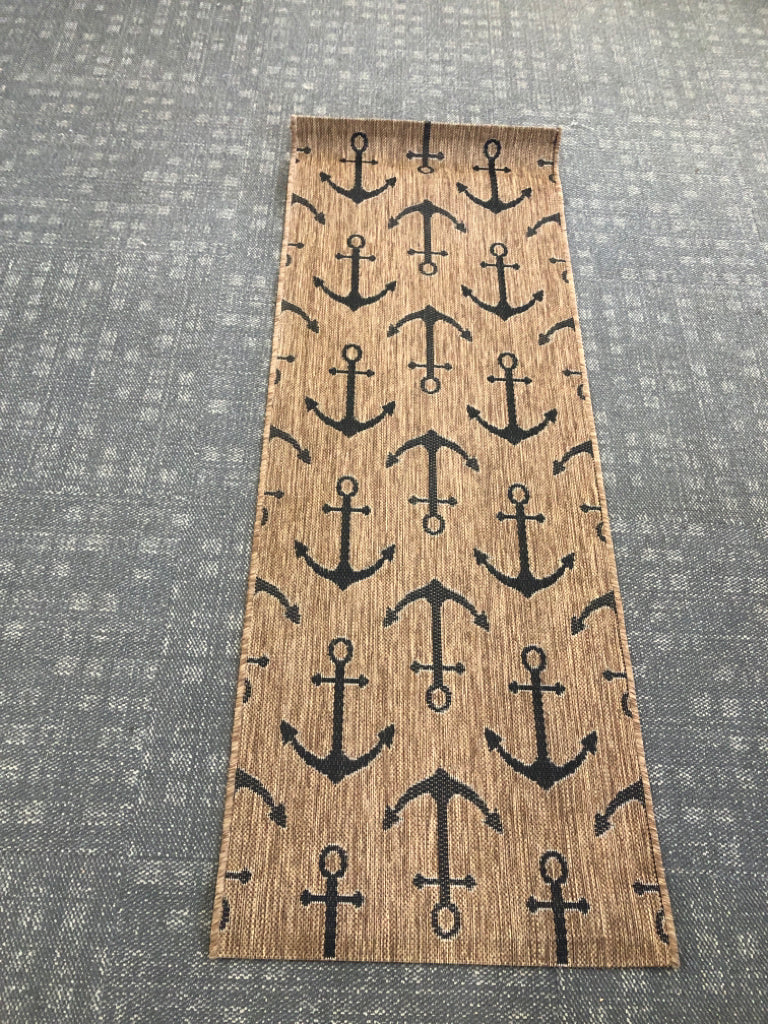 BROWN NAUTICAL TROPICAL OUTDOOR RUG.