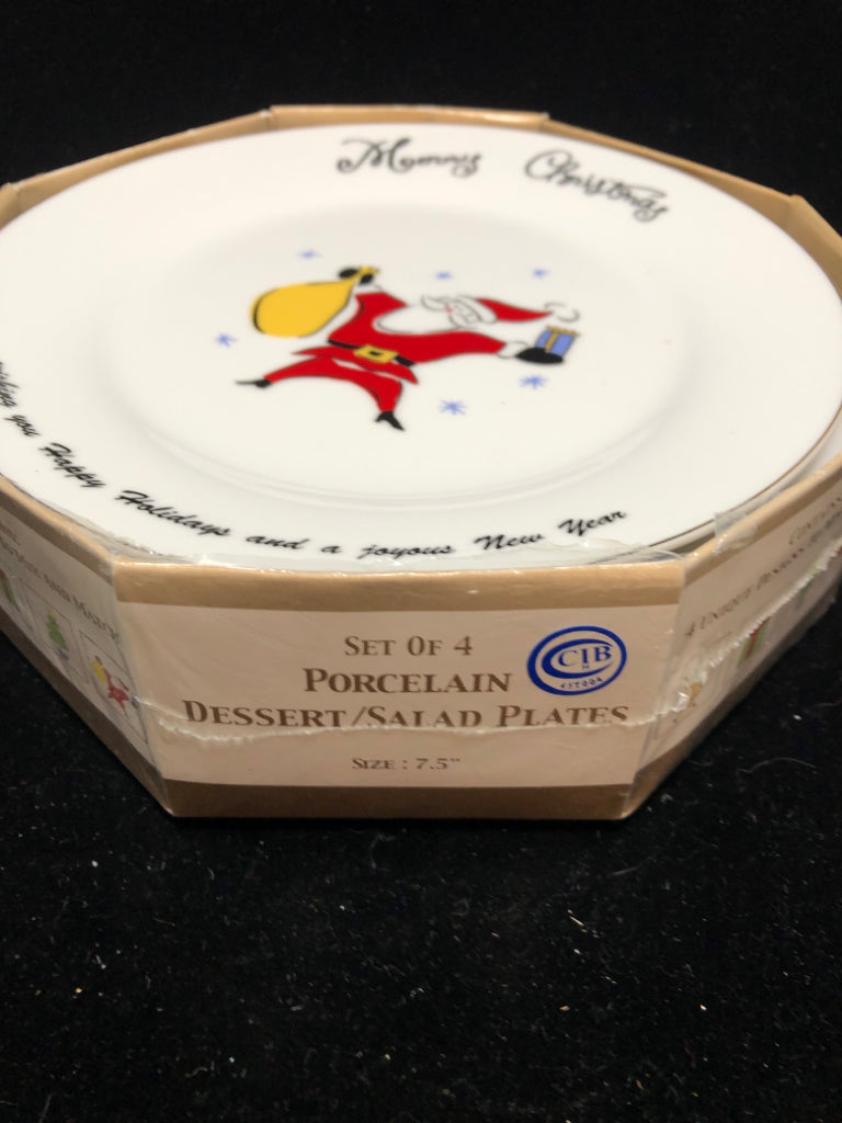 4 CHRISTMAS DESSERT/SALAD PLATES - MERRY BRITE.