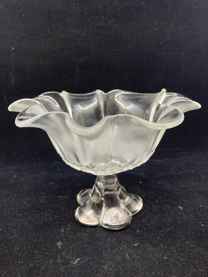 FLORAL FROSTED AND EMBOSSED FOOTED CANDY DISH.