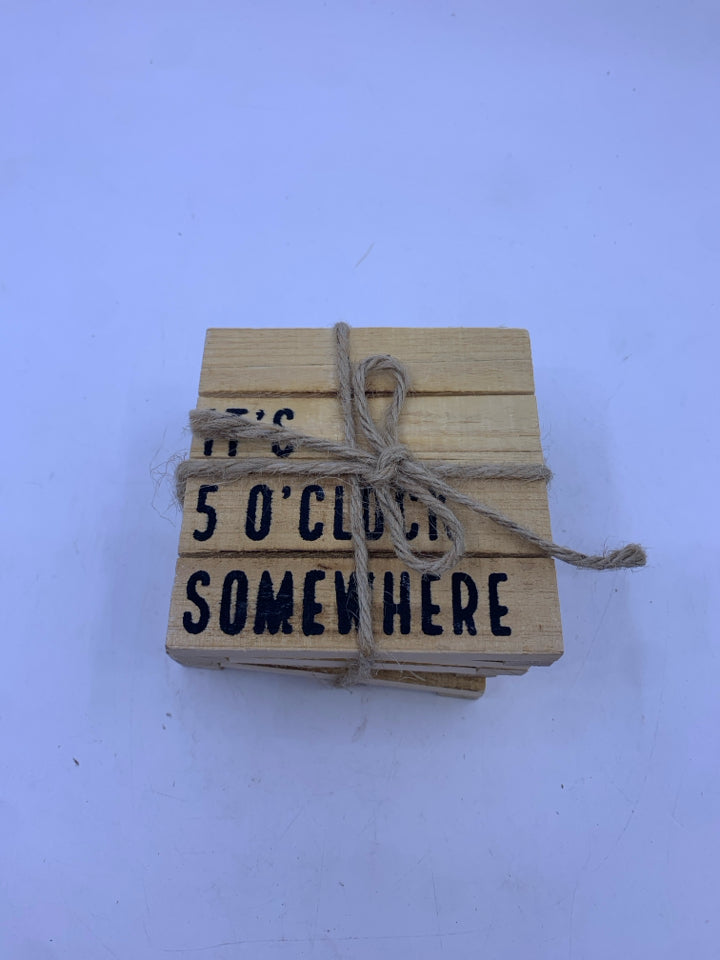4 -5 O'CLOCK SOMEWHERE COASTERS WOOD PALLET LOOK PRINTED.