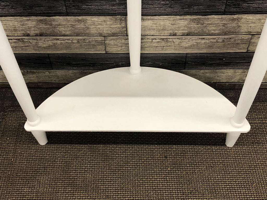 WHITE W GREY HALF MOON TABLE W BOTTOM STORAGE.
