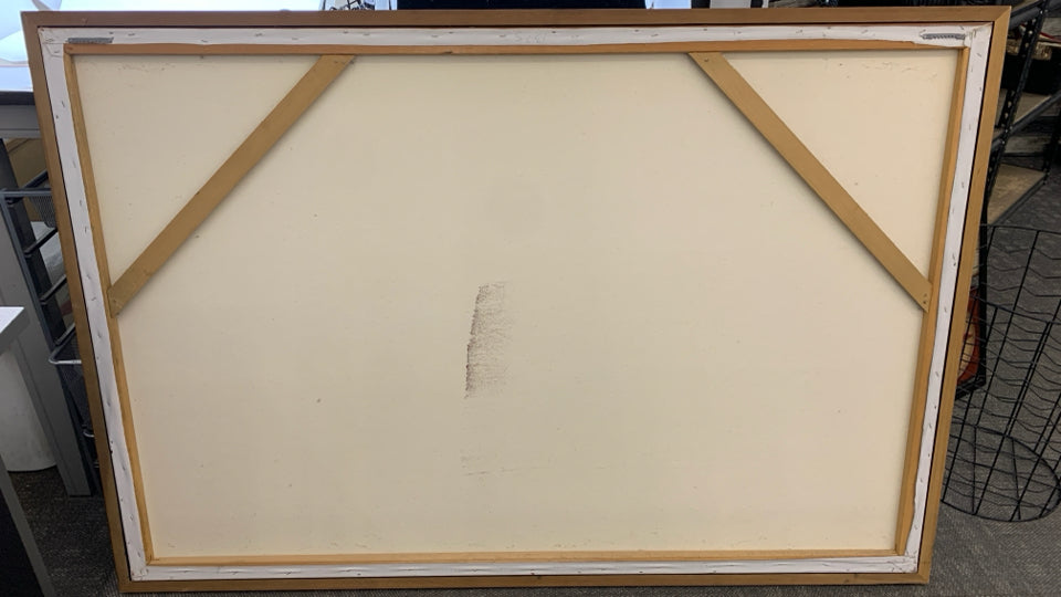 VTG SAILBOAT AT SUNSET LARGE WOOD FRAMED CANVAS.