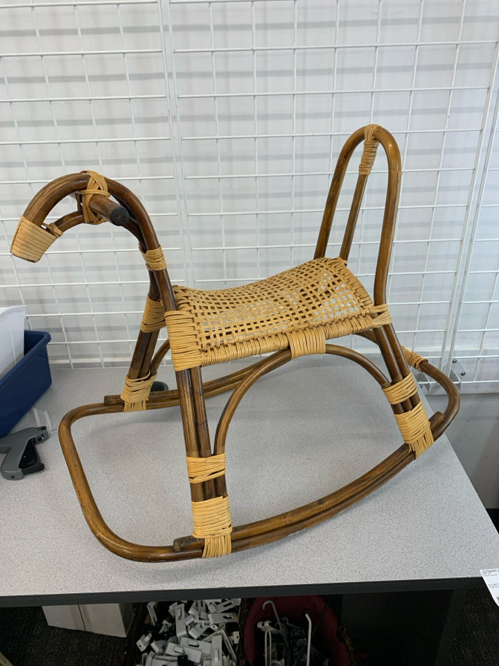 BAMBOO AND RATTAN CANE DECOR ROCKING HORSE.