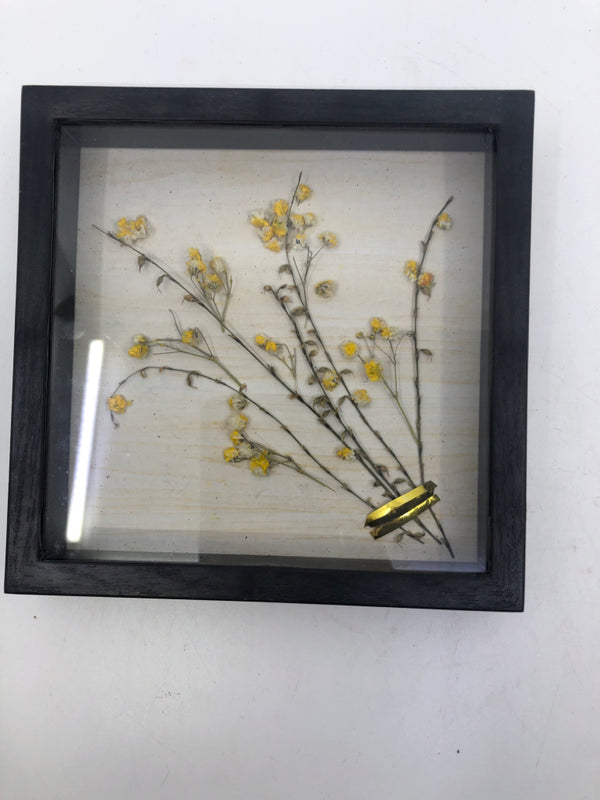 YELLOW FLORAL IN SHADOWBOX FRAME.