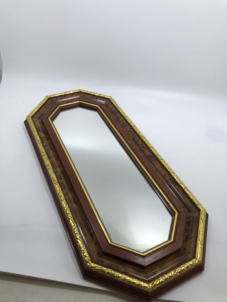 DARK WOOD GOLD ACCENT MIRROR.