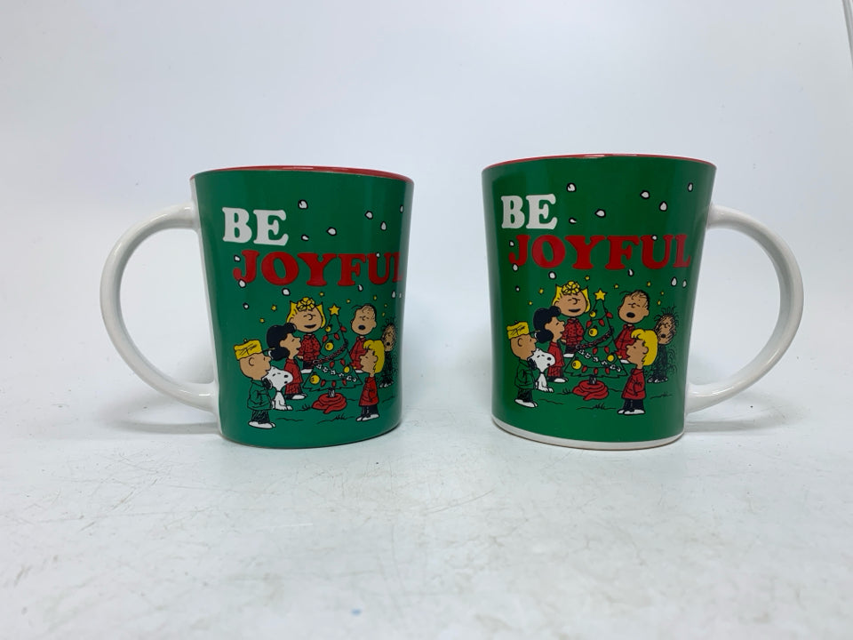 2 BE JOYFUL PEANUTS MUGS RED/GREEN.