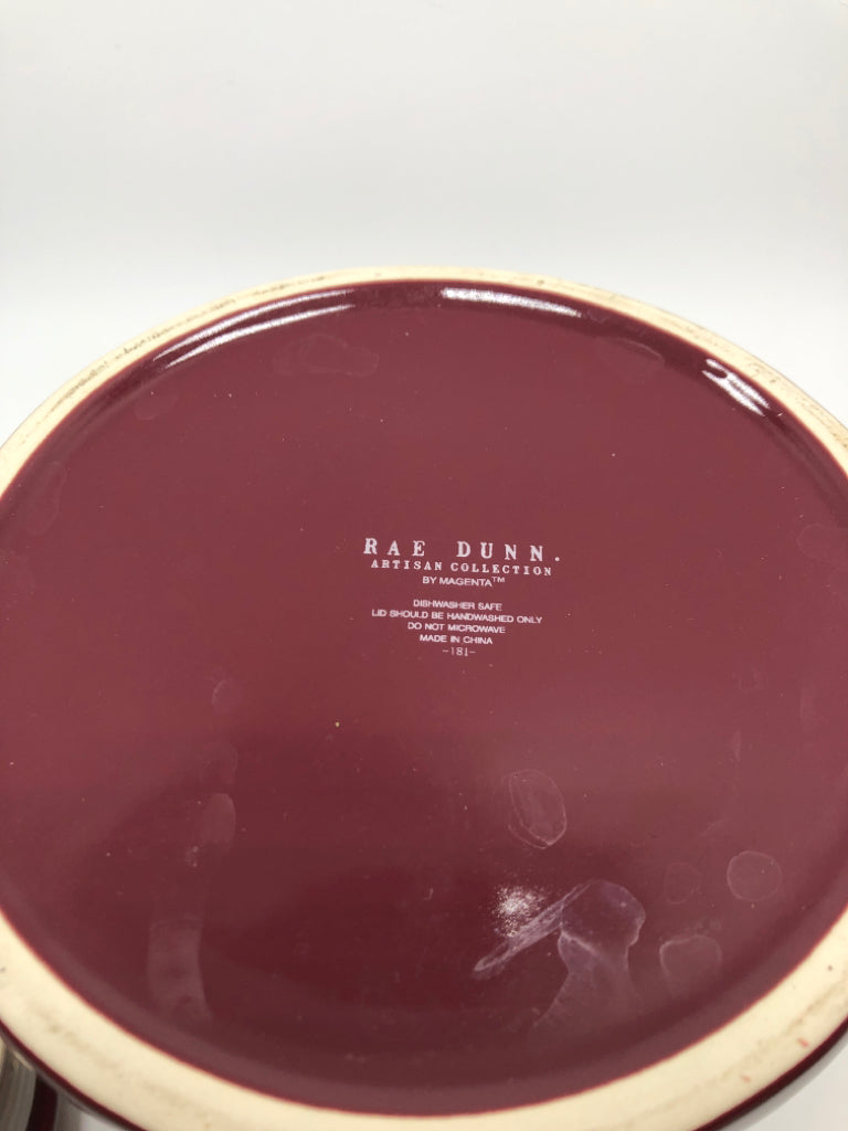 RAE DUNN MAROON COOKIE JAR.