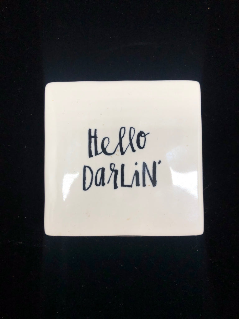 RAE DUNN HELLO DARLIN CERAMIC BLOCK SIGN.