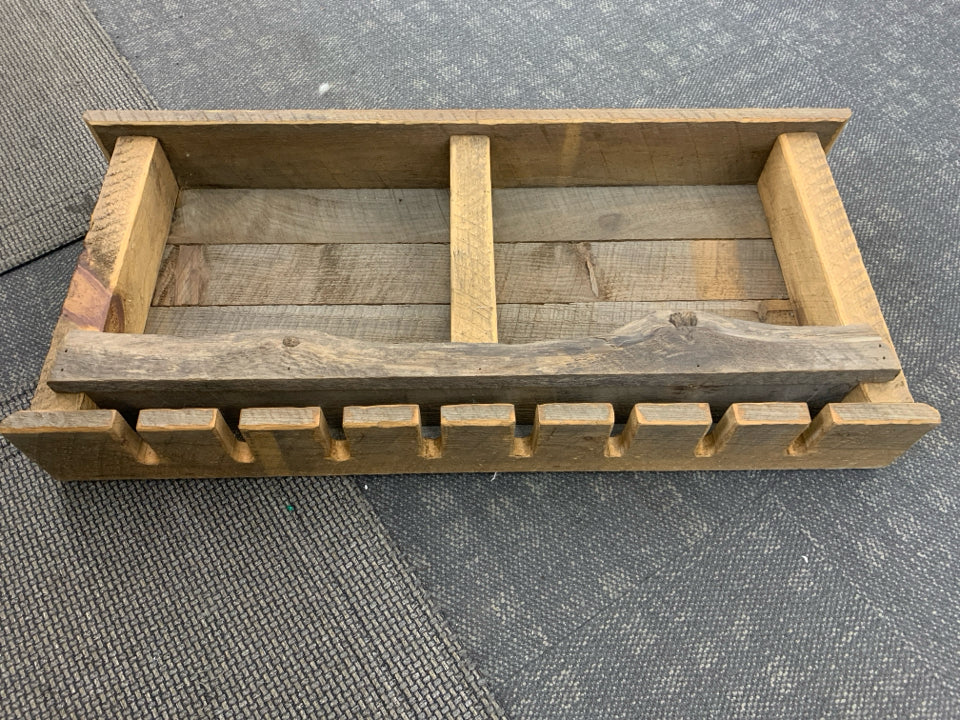WOODEN SHELF W/ SLIDE IN WINE GLASS HOLDER