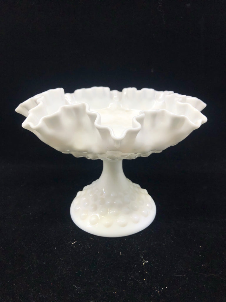 FOOTED MILK GLASS HOBBNAILED DISH.