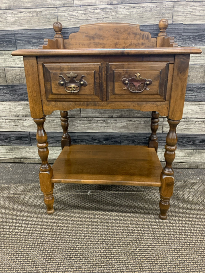VTG DARK WOOD TWO TIER SIDE TABLE W/ DRAWER HEYWOOD WAKEFIELD .