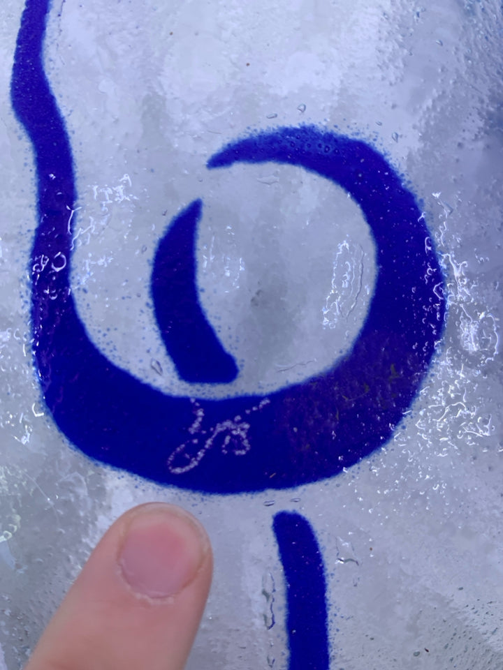 FUSED GLASS BLUE/WHITE DESIGNS FLARED EDGES CATCH ALL.