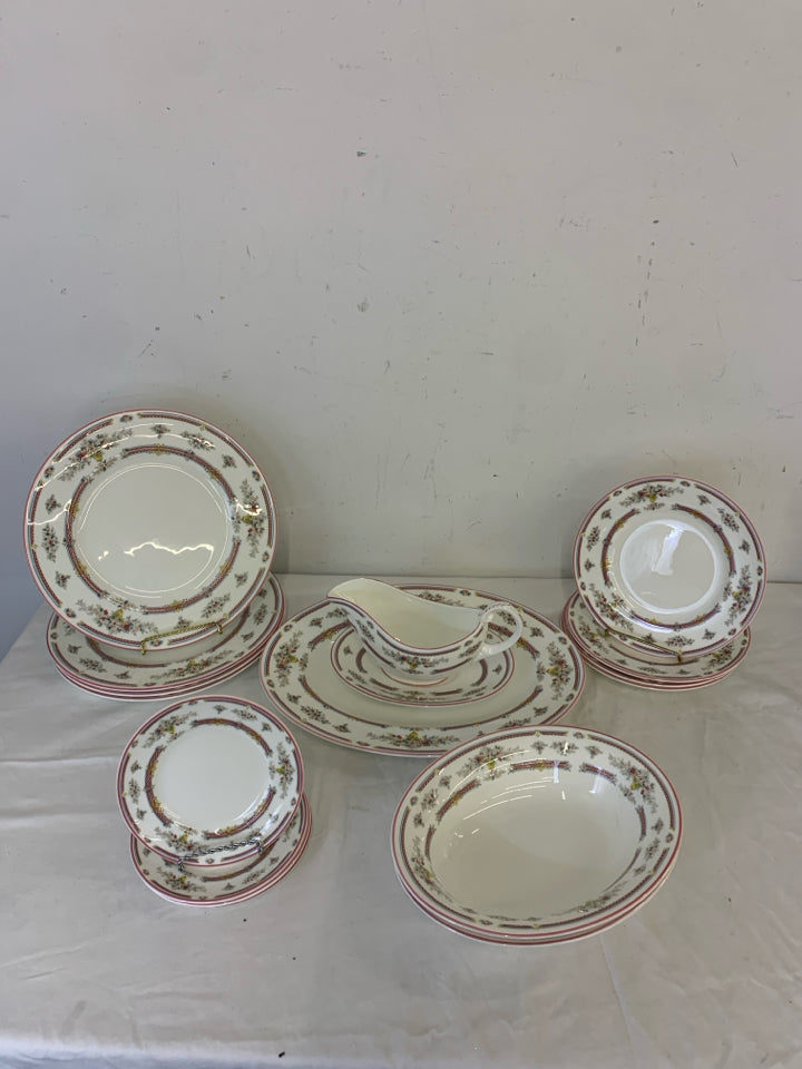 17PC SERV FOR 4 PINK FLORAL DISH SET- MONTDORE.