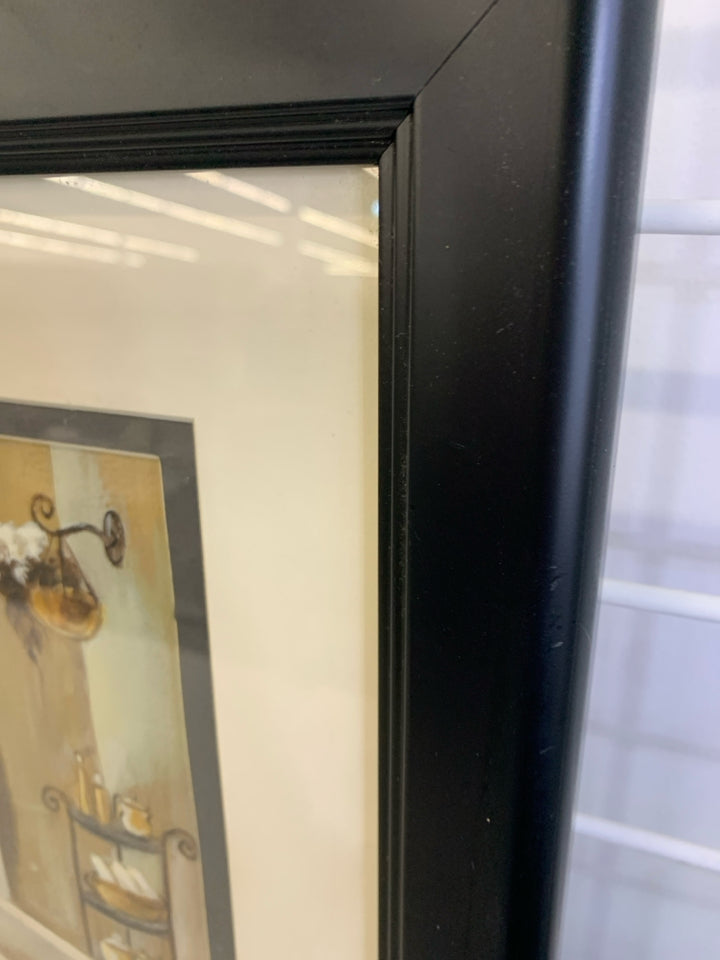 BATHTUB IN BATHROOM PICTURE W /BLACK FRAME.